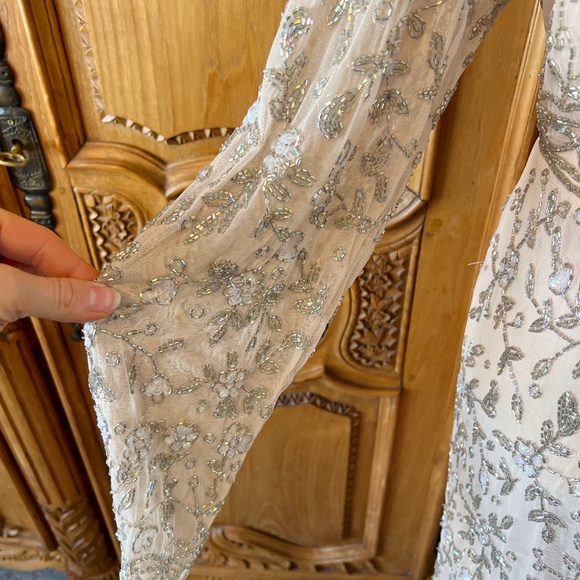 Mac Duggal 10812 Beaded Tea Length Dress Sheer Long Sleeves Women's Size 16 - Picture 5 of 11